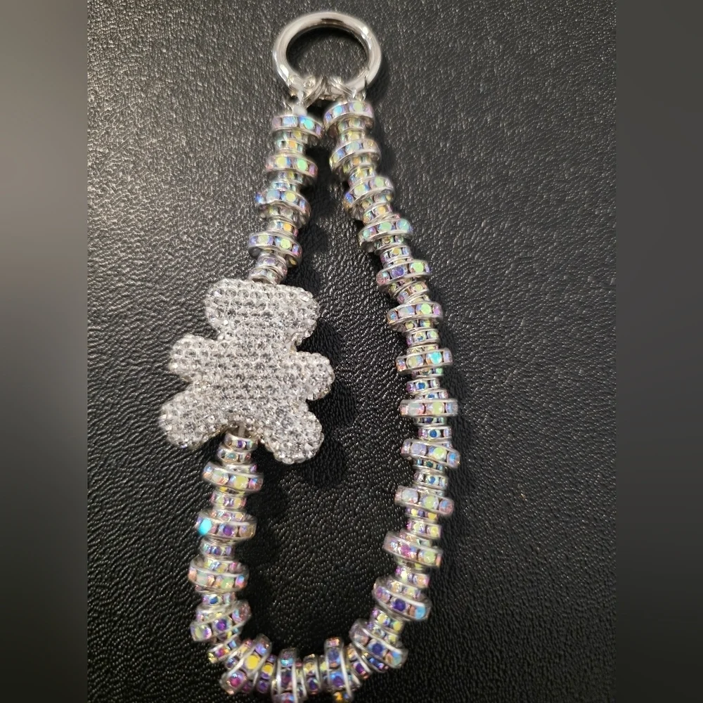 Elegant Silver Crystal Key Chain With Teddy Bear